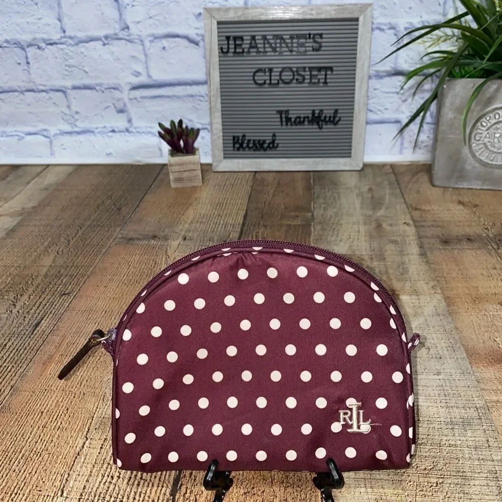 Ralph Lauren maroon Polka Dot Makeup Bag Purse